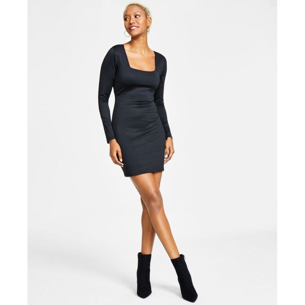 Bar III Women's Square-Neck Long-Sleeve Bodycon Dress